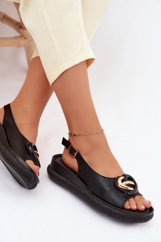 Kožené Sandále na platforme s ozdobami S.Barski KV61-6047 čierna