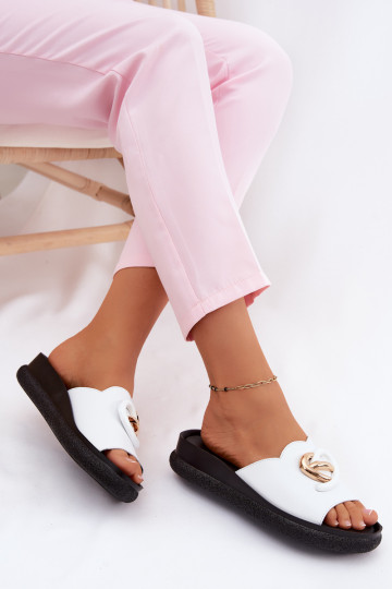 Kožené papuče S Ornatem Detalem S.Barski KV61-6046 biela farba