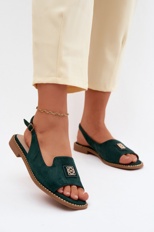 Dámske sandále so širokými podpätkami S Ornatem Detalem S.Barski KV61-6015 zelená farba