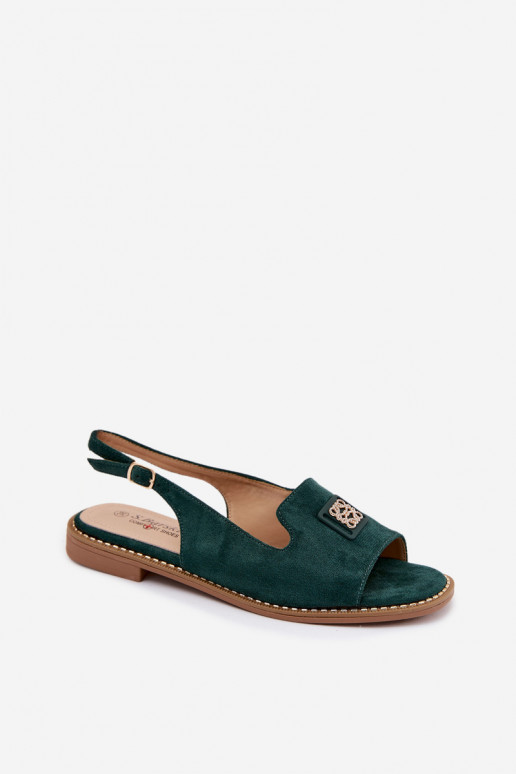 Dámske sandále so širokými podpätkami S Ornatem Detalem S.Barski KV61-6015 zelená farba