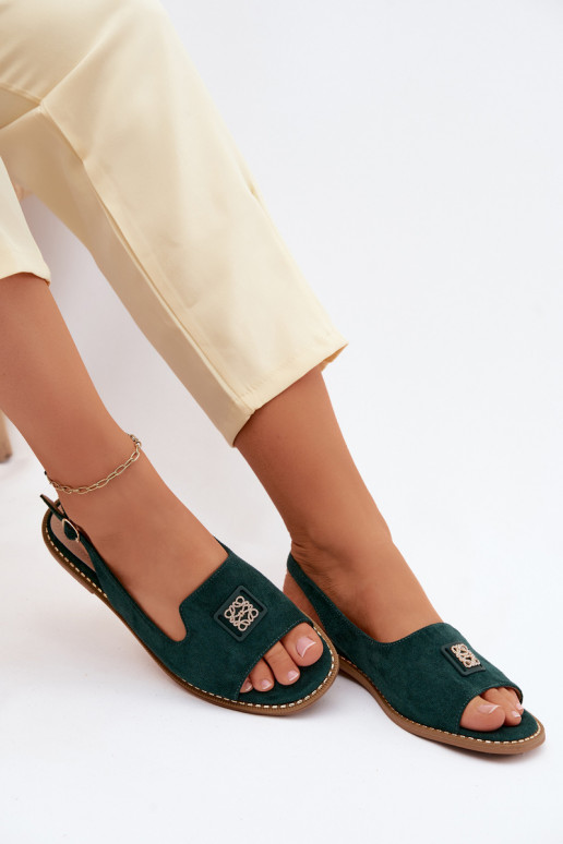Dámske sandále so širokými podpätkami S Ornatem Detalem S.Barski KV61-6015 zelená farba