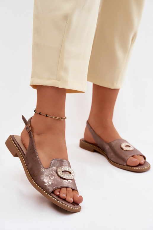 Sandále pre ženy s ozdobami S.Barski KV61-6040 Hnedá farba