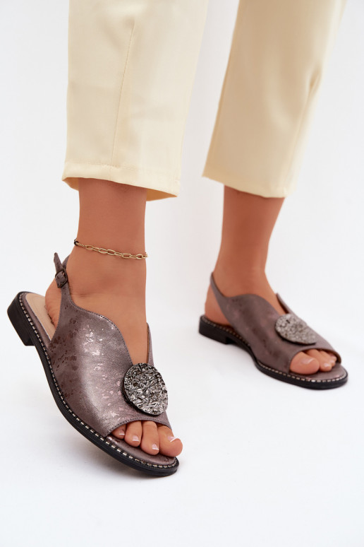 Dámske sandále so širokými podpätkami s ozdobami S.Barski KV61-6035 sivá