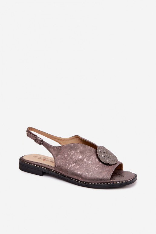 Dámske sandále so širokými podpätkami s ozdobami S.Barski KV61-6035 sivá