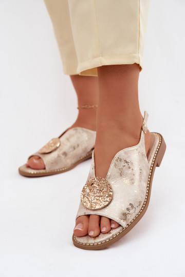 Dámske sandále so širokými podpätkami s ozdobami S.Barski KV61-6035 zlatej farby