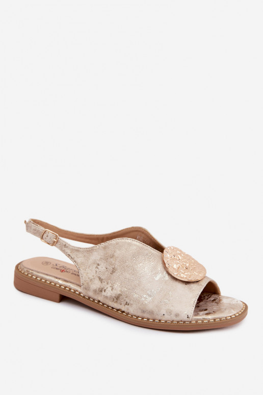 Dámske sandále so širokými podpätkami s ozdobami S.Barski KV61-6035 zlatej farby