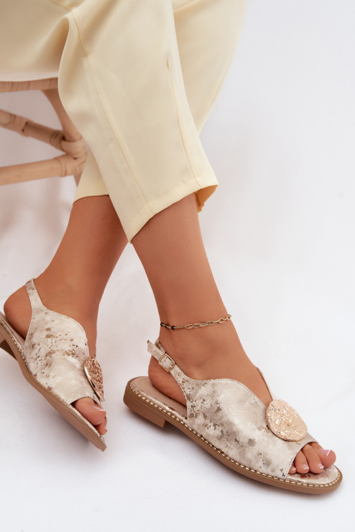 Dámske sandále so širokými podpätkami s ozdobami S.Barski KV61-6035 zlatej farby