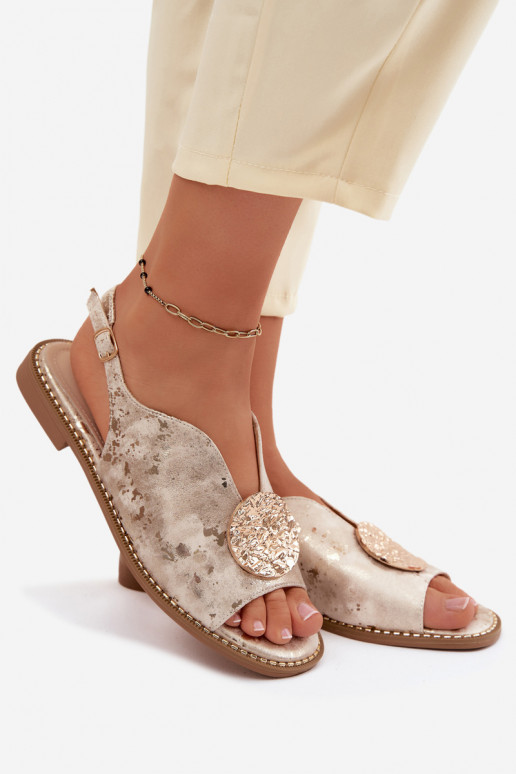 Dámske sandále so širokými podpätkami s ozdobami S.Barski KV61-6035 zlatej farby