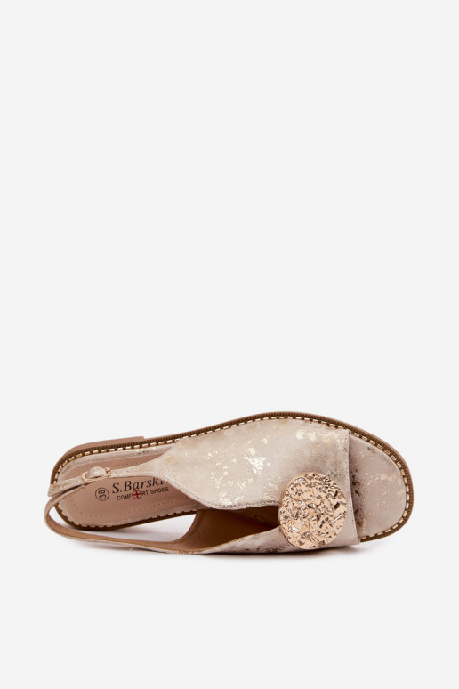 Dámske sandále so širokými podpätkami s ozdobami S.Barski KV61-6035 zlatej farby
