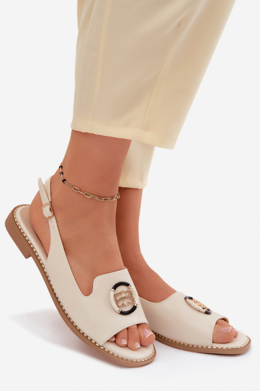 Dámske sandále so širokými podpätkami s ozdobami S.Barski KV61-6037 krémové farby