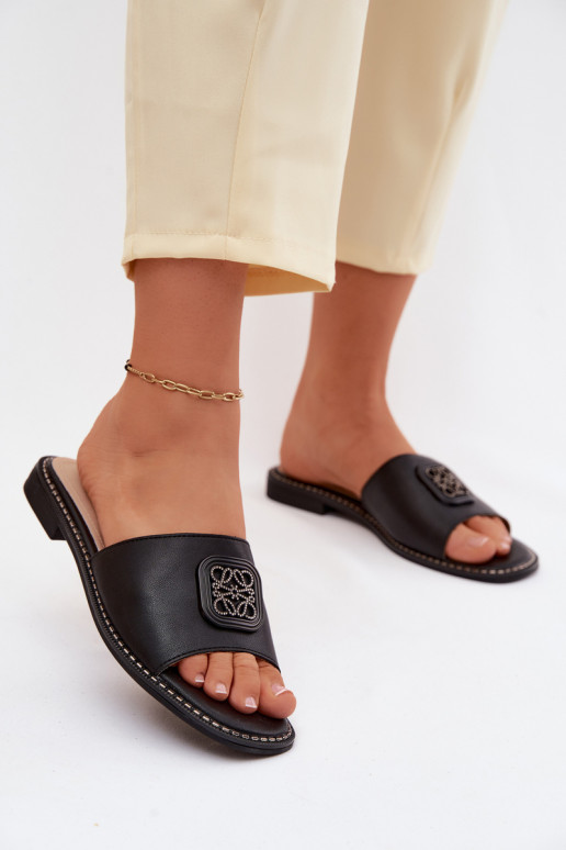 Papuče pravá koža so širokými podpätkami Ozdoba S.Barski KV61-6019 čierna