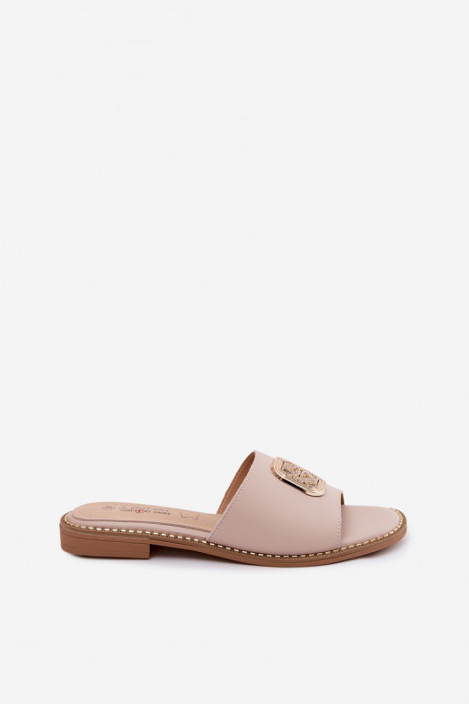 Papuče pravá koža so širokými podpätkami Ozdoba S.Barski KV61-6019 Nude