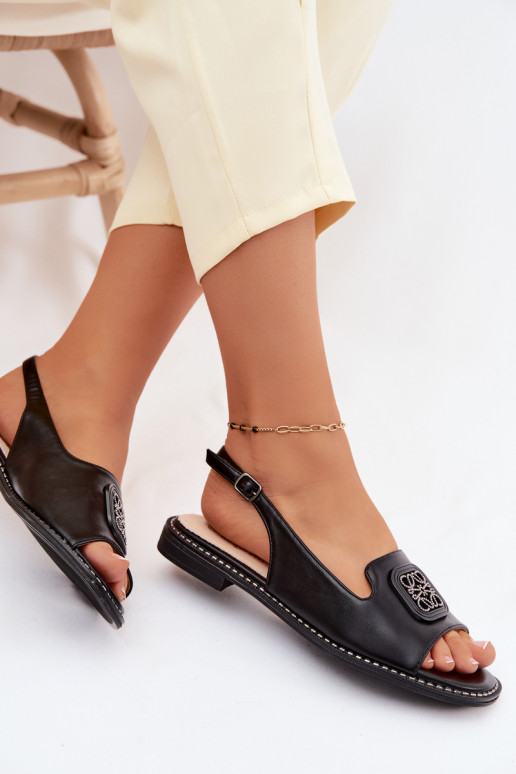 Dámske sandále so širokými podpätkami s ozdobami S.Barski KV61-6016 čierna