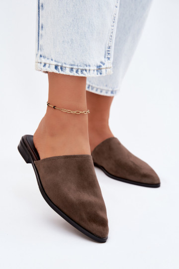 Kožené semišové papuče Mule Dámsky byt D&A JC61-1004 khaki farby 2