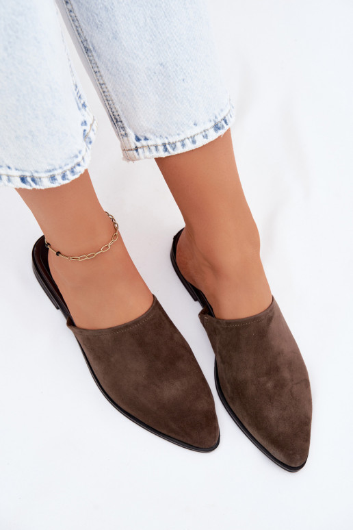 Kožené semišové papuče Mule Dámsky byt D&A JC61-1004 khaki farby