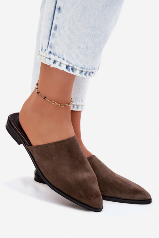 Kožené semišové papuče Mule Dámsky byt D&A JC61-1004 khaki farby