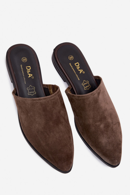 Kožené semišové papuče Mule Dámsky byt D&A JC61-1004 khaki farby