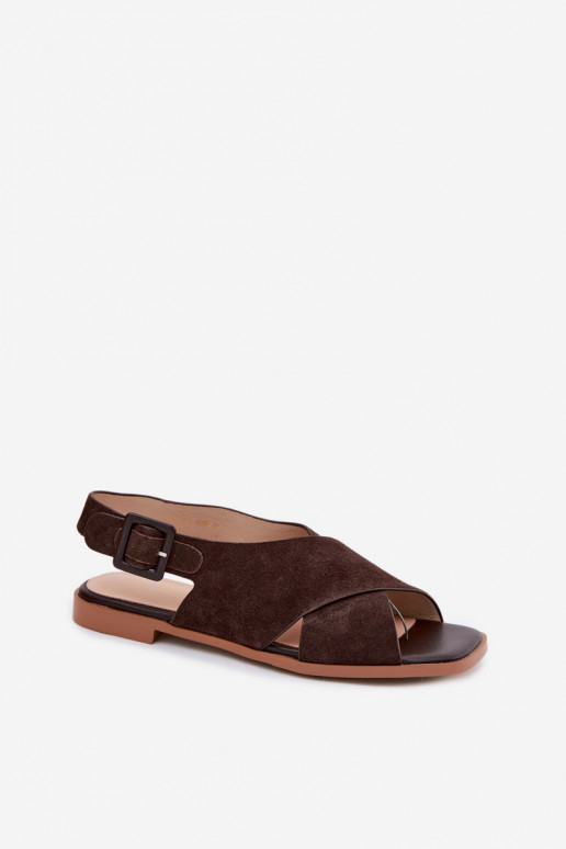 Kožené Dámske semišové sandále so širokými podpätkami D&A JC61-1001 CzekoladoIne