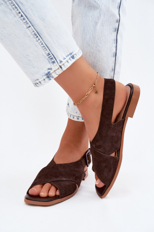 Kožené Dámske semišové sandále so širokými podpätkami D&A JC61-1001 CzekoladoIne