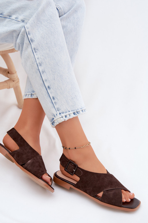 Kožené Dámske semišové sandále so širokými podpätkami D&A JC61-1001 CzekoladoIne