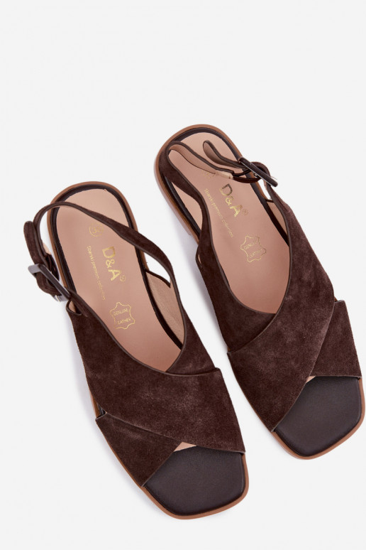 Kožené Dámske semišové sandále so širokými podpätkami D&A JC61-1001 CzekoladoIne