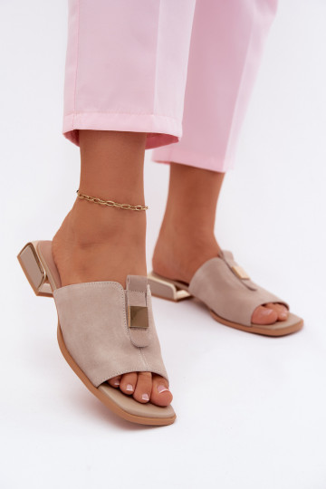 Elegantný štýl Dámske papuče prírodný semišoIna D&A JC61-1002 béžová 2