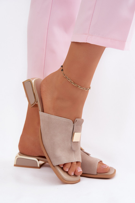 Elegantný štýl Dámske papuče prírodný semišoIna D&A JC61-1002 béžová