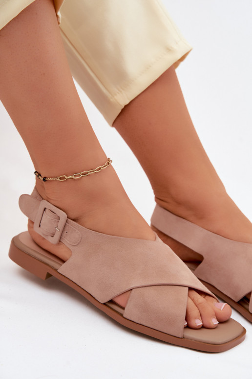 Kožené Dámske semišové sandále so širokými podpätkami D&A JC61-1001 béžová