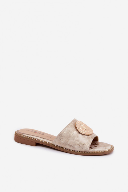 Dámske papuče S Ornatem Detalem so širokými podpätkami KV61-6034 zlatej farby