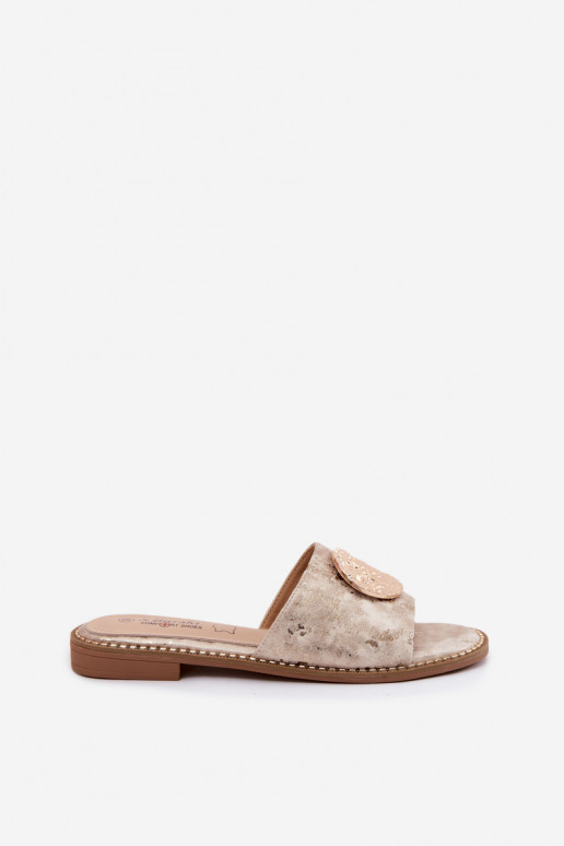 Dámske papuče S Ornatem Detalem so širokými podpätkami KV61-6034 zlatej farby