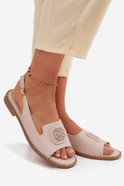 Dámske sandále Dámske so širokými podpätkami s ozdobami S.Barski KV61-6018 Nude