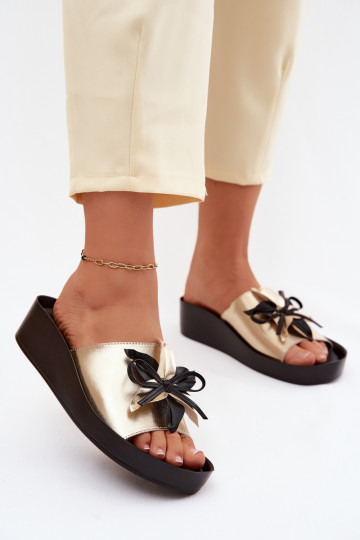 Kožené papuče Dámske s ozdobami S.Barski KV61-6044 zlatej farby 2