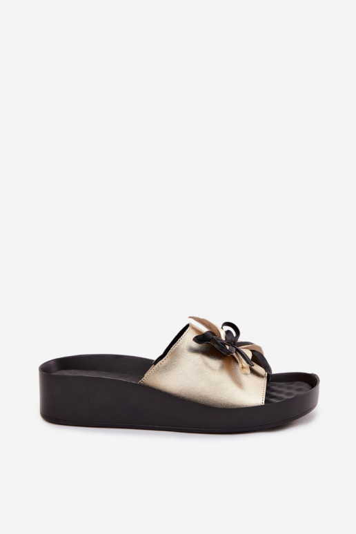 Kožené papuče Dámske s ozdobami S.Barski KV61-6044 zlatej farby