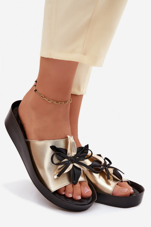 Kožené papuče Dámske s ozdobami S.Barski KV61-6044 zlatej farby