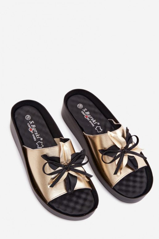 Kožené papuče Dámske s ozdobami S.Barski KV61-6044 zlatej farby