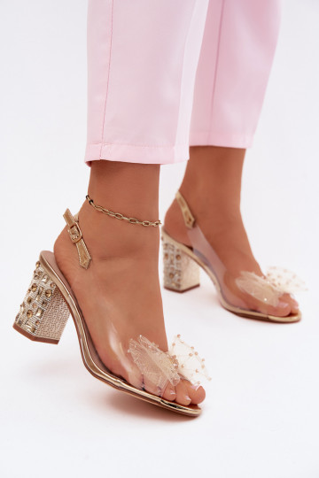 sandále s podpätkami so svietiacimi otvormi SiateczkoIna so stuhami D&A MR61-9010 zlatej farby 2