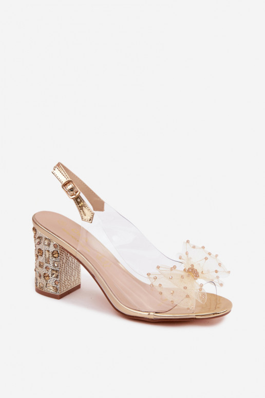 sandále s podpätkami so svietiacimi otvormi SiateczkoIna so stuhami D&A MR61-9010 zlatej farby