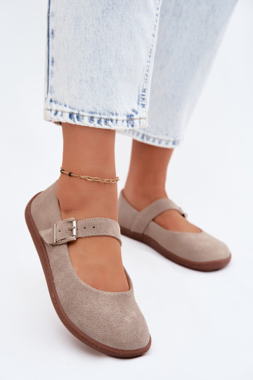 Balerínky BarefootZapnutéturalnego zo semišuu Zazoo 316 farba cappuccino