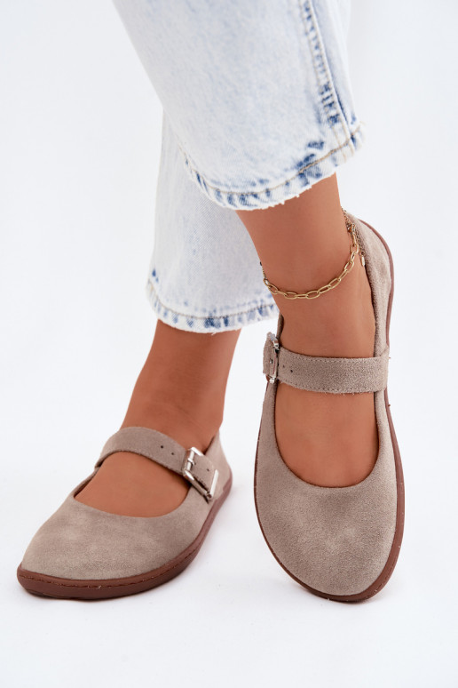 Balerínky BarefootZapnutéturalnego zo semišuu Zazoo 316 farba cappuccino