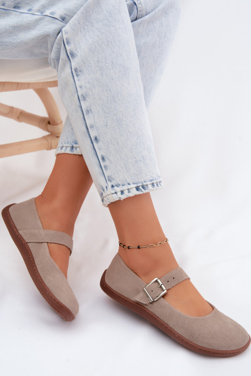 Balerínky BarefootZapnutéturalnego zo semišuu Zazoo 316 farba cappuccino