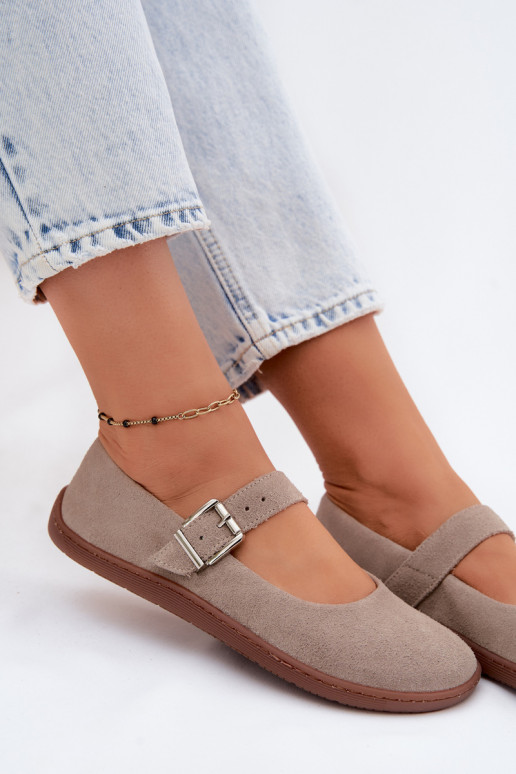 Balerínky BarefootZapnutéturalnego zo semišuu Zazoo 316 farba cappuccino