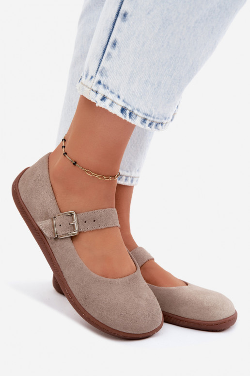 Balerínky BarefootZapnutéturalnego zo semišuu Zazoo 316 farba cappuccino