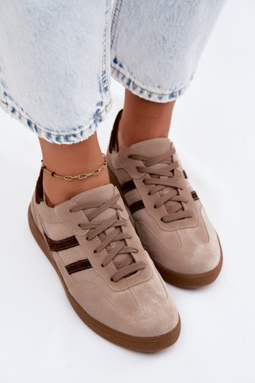 Kožené zo semišu Tenisky model obuvi Dámske Zazoo N1176S2 béžová