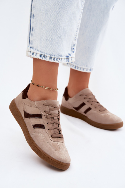 Kožené zo semišu Tenisky model obuvi Dámske Zazoo N1176S2 béžová
