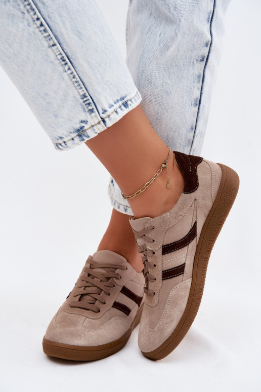 Kožené zo semišu Tenisky model obuvi Dámske Zazoo N1176S2 béžová