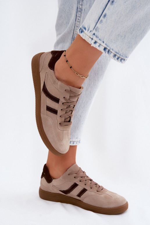 Kožené zo semišu Tenisky model obuvi Dámske Zazoo N1176S2 béžová