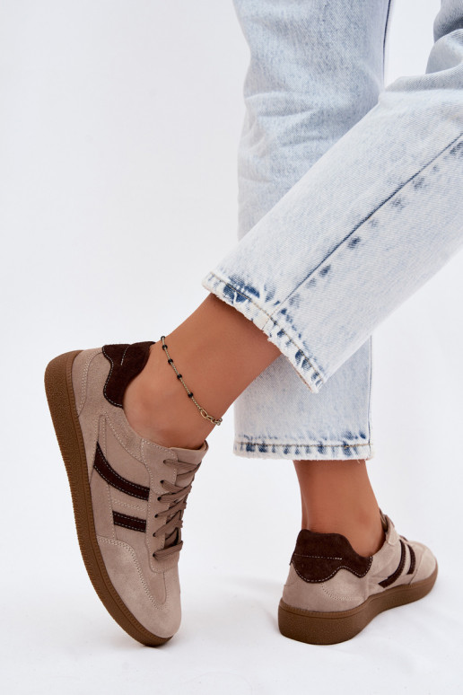 Kožené zo semišu Tenisky model obuvi Dámske Zazoo N1176S2 béžová