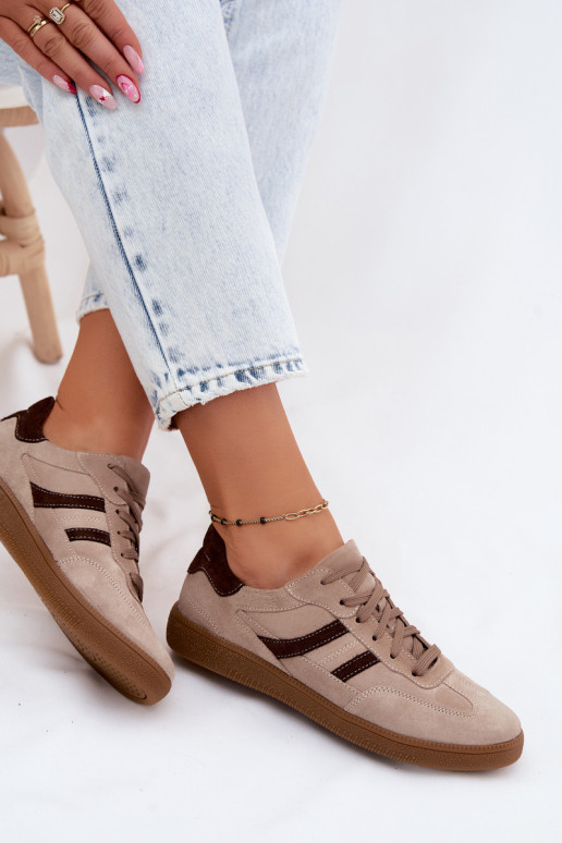 Kožené zo semišu Tenisky model obuvi Dámske Zazoo N1176S2 béžová