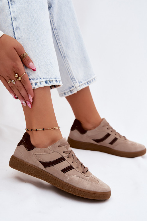 Kožené zo semišu Tenisky model obuvi Dámske Zazoo N1176S2 béžová