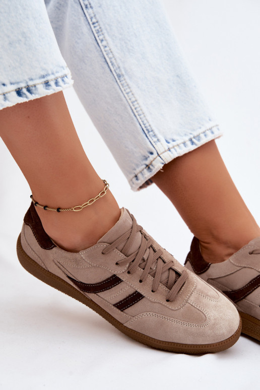 Kožené zo semišu Tenisky model obuvi Dámske Zazoo N1176S2 béžová